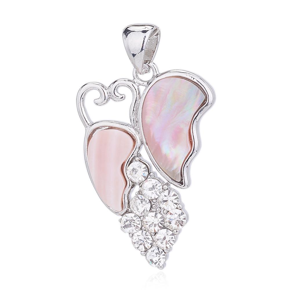 PandaHall Natural Shell Pendants, with Brass Finding and Rhinestone, Butterfly, Platinum, 40x27x4mm, Hole: 5x7mm Shell Butterfly