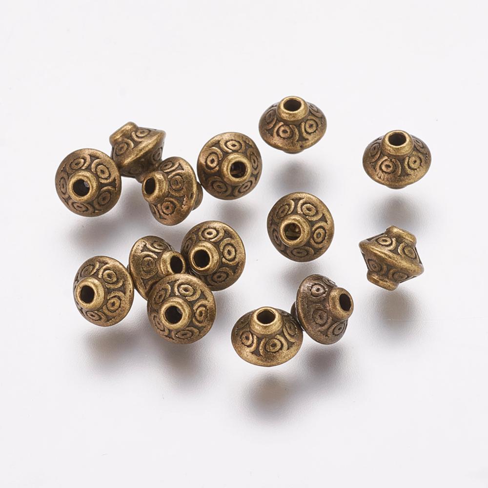 PandaHall Tibetan Style Beads, Lead Free & Cadmium Free, Bicone, Antique Bronze, Size: about 7mm in diameter, 6mm thick, Hole: 2mm Alloy...