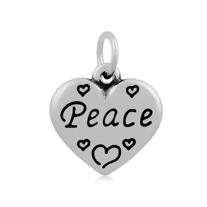 PandaHall 316 Stainless Steel Pendants, Heart, with Word Peace, Antique Silver, 21x16mm, Hole: 5mm Stainless Steel Heart