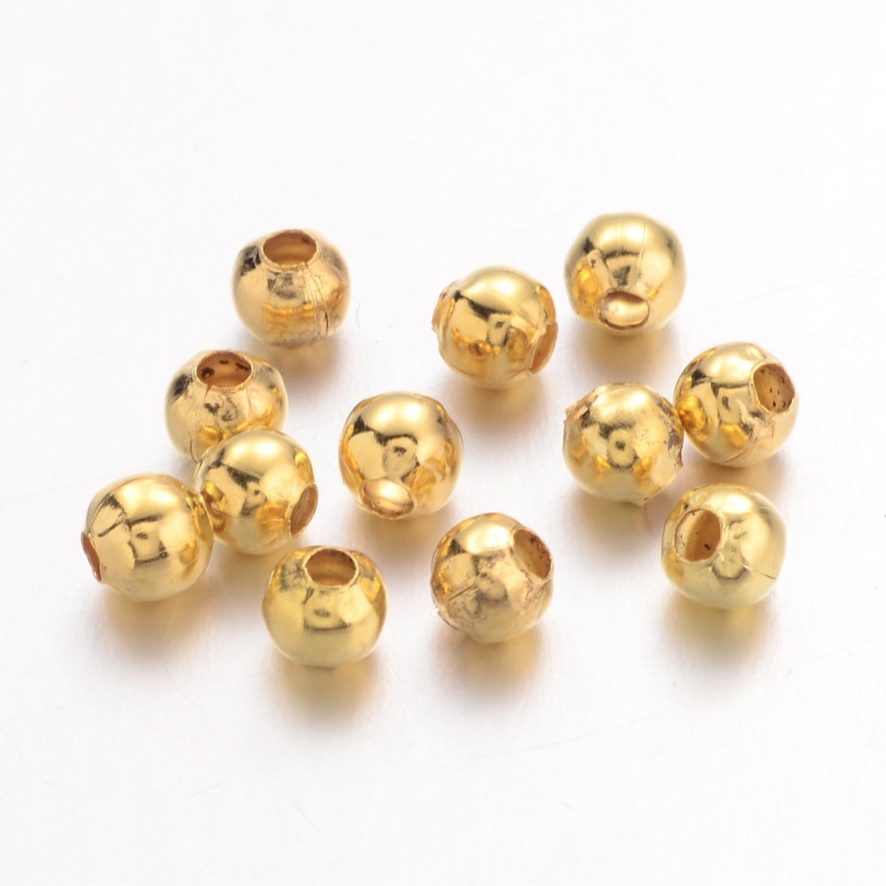 PandaHall Iron Spacer Beads, Long-Lasting Plated, Round, Golden, 2mm, Hole: 1mm; about 580pcs/10g Iron Round