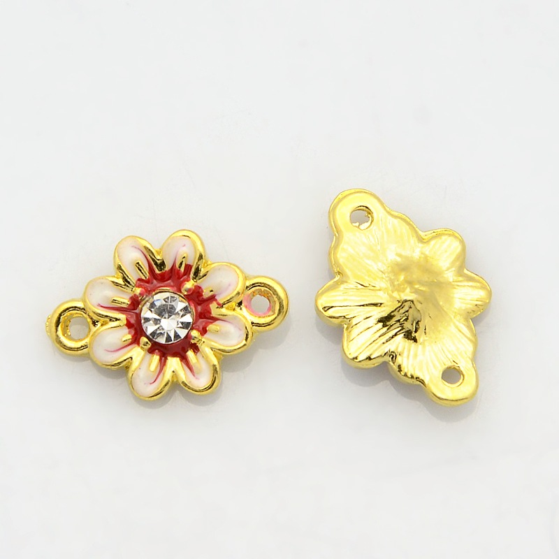 PandaHall Golden Tone Alloy Rhinestone Enamel Flower Links, Red, 17x12x4mm, Hole: 1mm Alloy Rhinestone+Enamel Flower Red