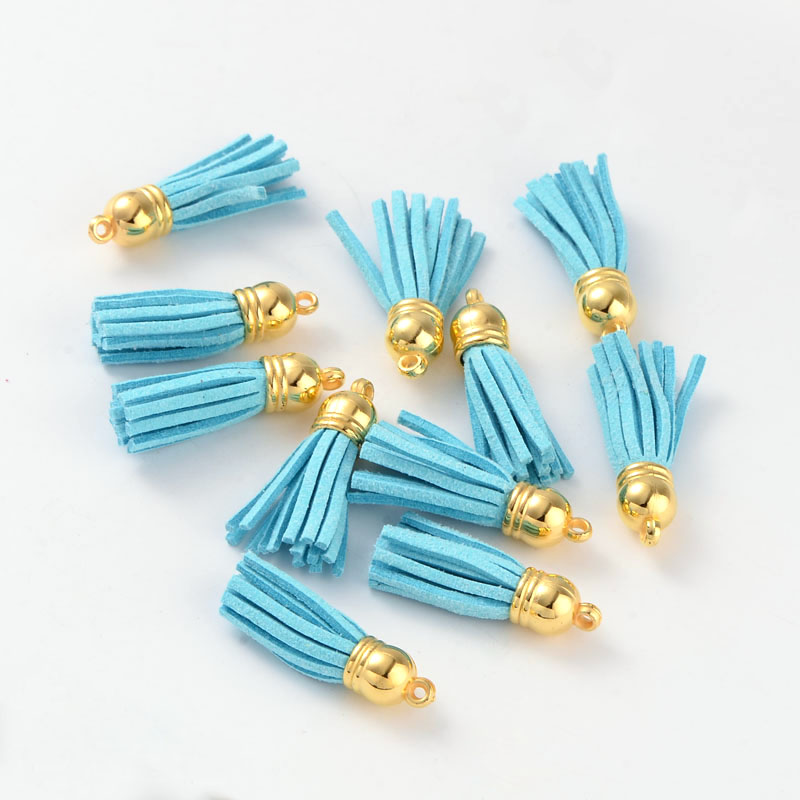 PandaHall Suede Tassels, with CCB Plastic Findings, Nice for DIY Earring or Cell Phone Straps Making, LightSkyBlue, 38x10mm, Hole: 2mm Suede