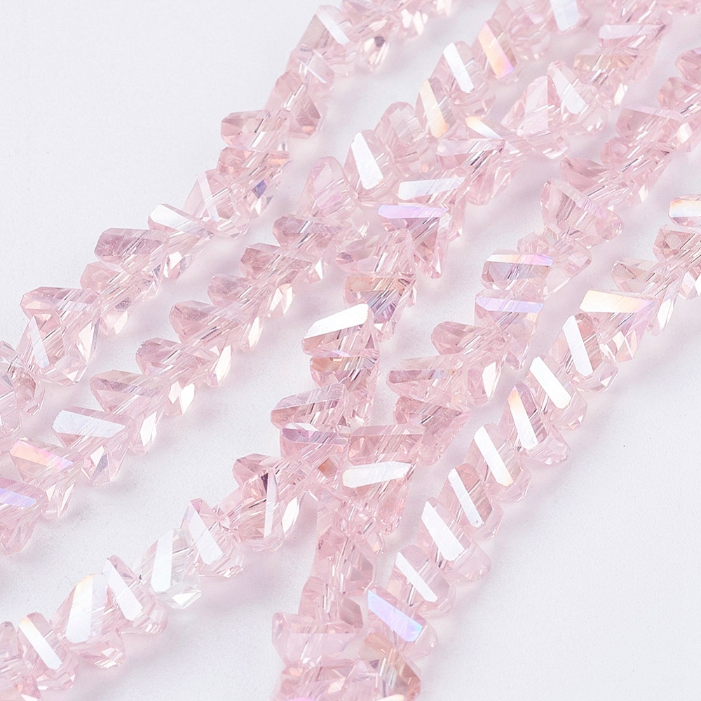 PandaHall Electroplate Glass Beads Strands, AB Color Plated, Faceted, Triangle, Pink, 4.5x5x6mm, Hole: 1mm; about 100pcs/strand, 13.7"(35cm)...