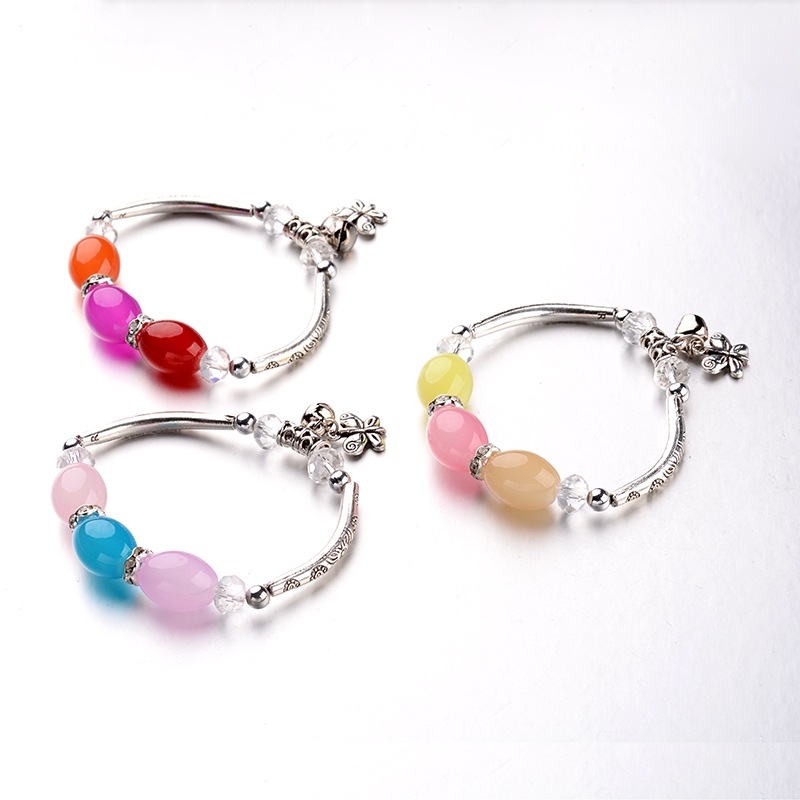 PandaHall Antique Silver Alloy Butterfly Charm Bracelets, with Alloy Tube Beads, Resin Beads and Rhinestone Spacer Beads, Mixed Color, 56mm...