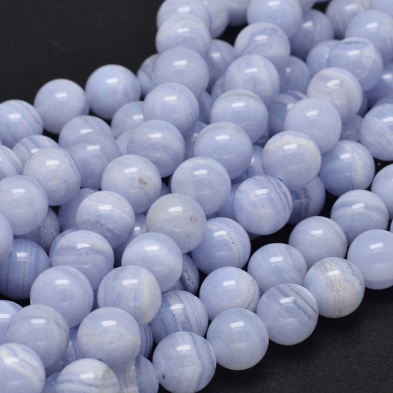 PandaHall Round Natural Blue Lace Agate Bead Strands, 10mm, Hole: 1mm; about 40pcs/strand, 15.5" Blue Lace Agate Round