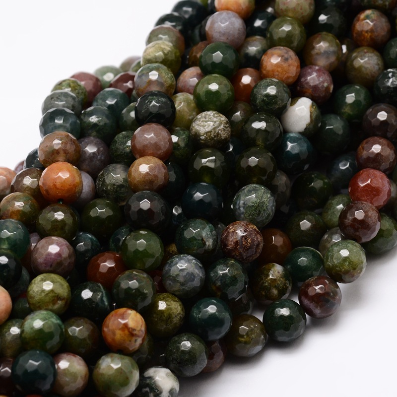PandaHall Natural Indian Agate Faceted Round Beads Strands, 8mm, Hole: 1mm; about 48pcs/strand, 15.3" Indian Agate Round
