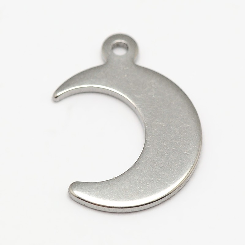 PandaHall Stainless Steel Moon Pendants, Stainless Steel Color, 16x12x1mm, Hole: 1mm Stainless Steel Moon