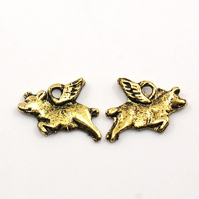 PandaHall Alloy Pendants, Flying Pig, Antique Golden, 15x10x3mm, Hole: 2mm Alloy Pig