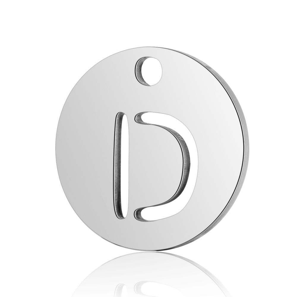 PandaHall 304 Stainless Steel Charms, Flat Round with Letter, Stainless Steel Color, Letter.D, 12x1mm, Hole: 1.5mm Stainless Steel Flat...