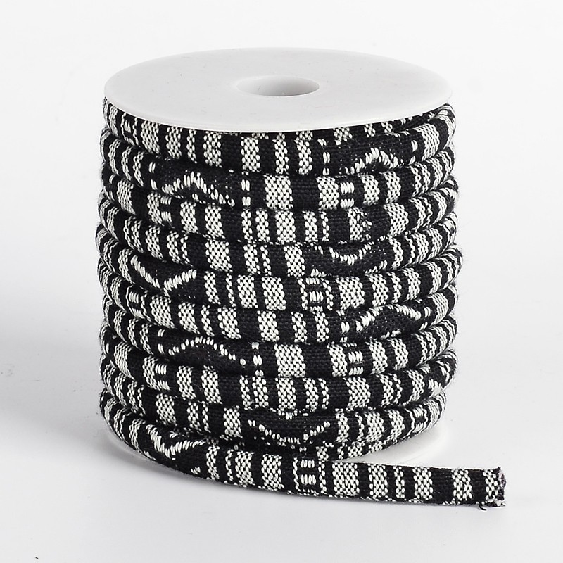 PandaHall Ethnic Cord Polyester Cords, Black, 7x5mm, 10yards/roll Polyester Black