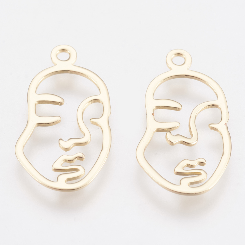 PandaHall Brass Pendants, Face, Real Gold Plated, 20x11x1mm, Hole: 1.4mm Brass Body