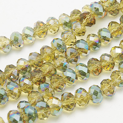 PandaHall Electroplate Glass Beads Strands, Faceted Rondelle, DarkGoldenrod, 10x8mm, Hole: 1mm; about 72pcs/strand, 22.4" Glass Rondelle...