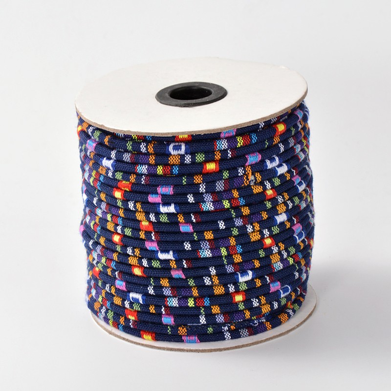 PandaHall Rope Cloth Ethnic Cords, MidnightBlue, 4mm; about 50yards/roll Cloth Blue