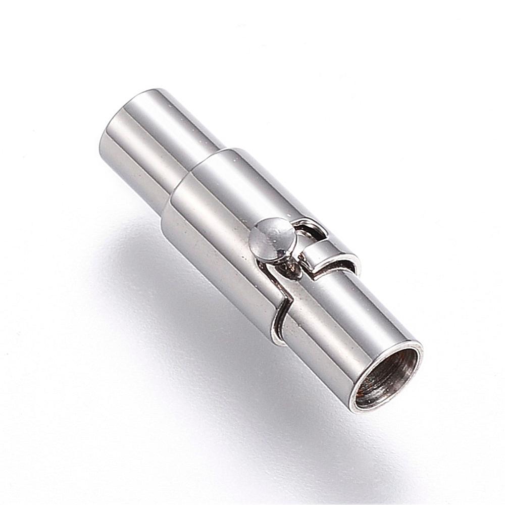 PandaHall 304 Stainless Steel Magnetic Clasps, Column, Stainless Steel Color, 16x5mm, Hole: 3mm Stainless Steel Column