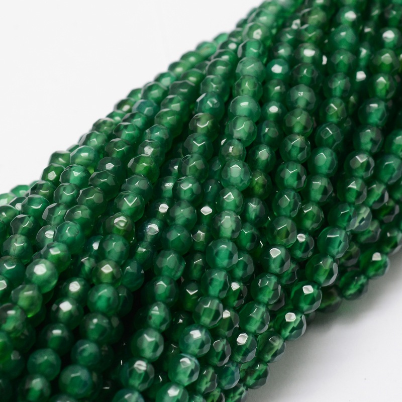 PandaHall Dyed Natural White Jade Round Beads Strands, Faceted, Green, 4mm, Hole: 1mm; about 92pcs/strand, 15.3" White Jade Round Green