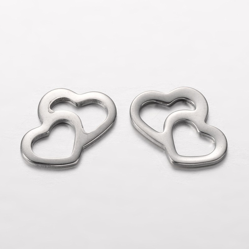 PandaHall Heart to Heart 304 Stainless Steel Charms, Stainless Steel Color, 14x20x1.5mm Stainless Steel Heart