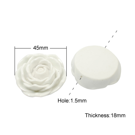 PandaHall Resin Flower Rose Beads, White, 45x18mm, Hole: 1.5mm Resin Flower White