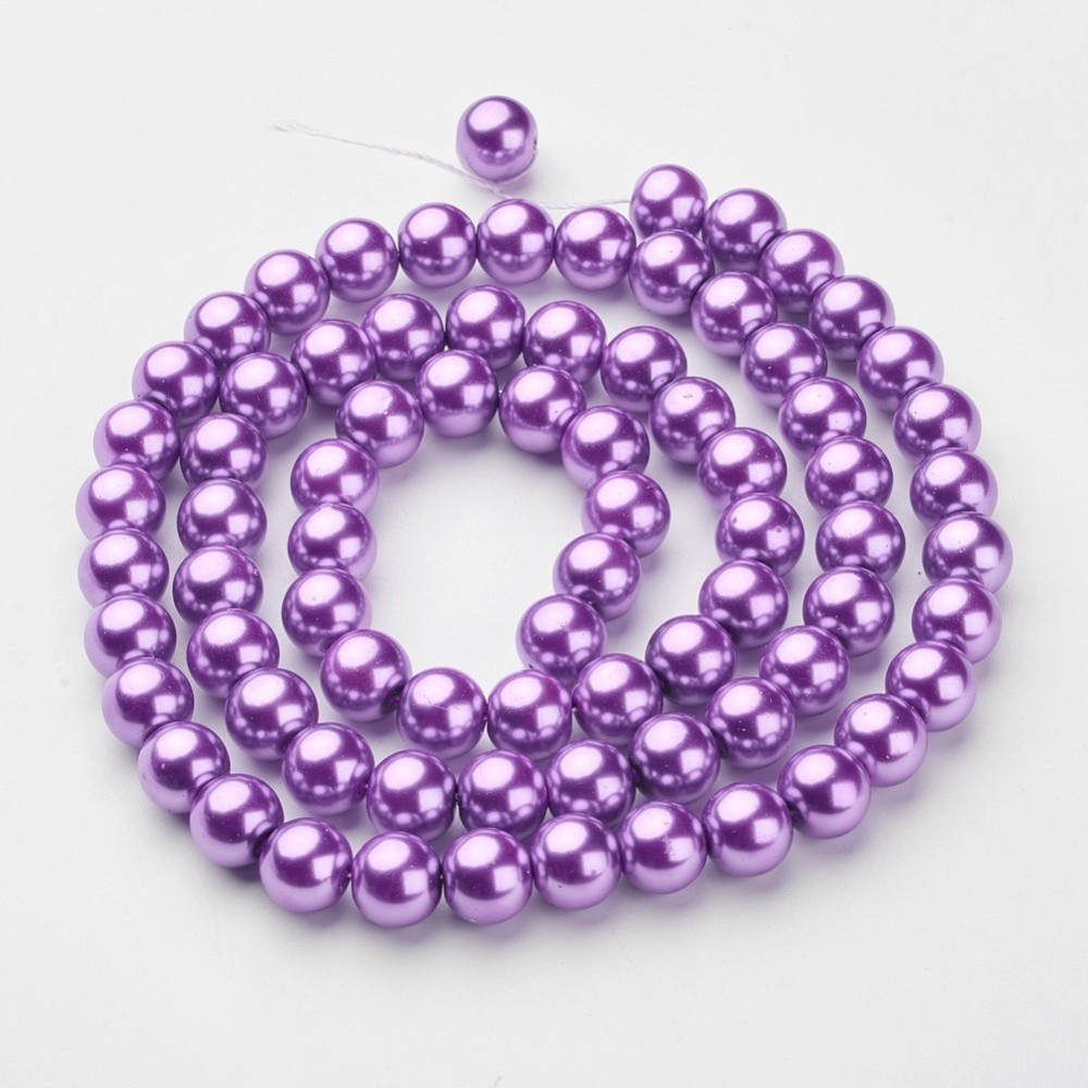 PandaHall Glass Pearl Beads Strands, Pearlized, Round, DarkOrchid, Size: about 10mm in diameter, hole: 1mm, about 85pcs/str Round Purple