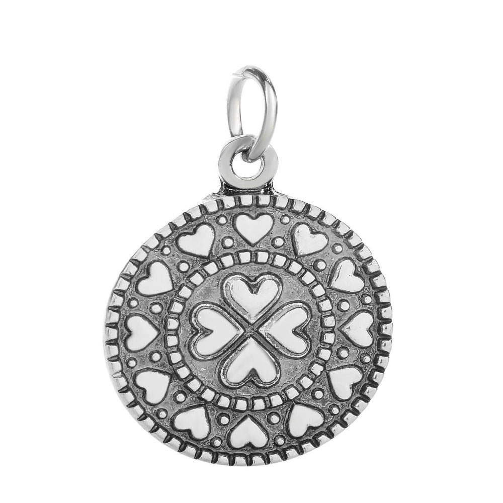 PandaHall Alloy Pendants, Flat Round with Heart, Antique Silver, 28x19.5mm Alloy Flat Round