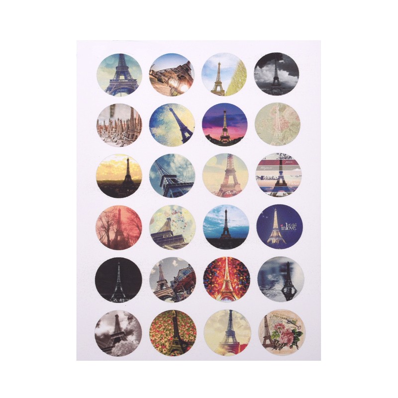 PandaHall DIY Scrapbooking Bottle Caps Non-Adhesive Paper Eiffel Tower Picture Stickers Collage Sheets for Clear Flat Round Glass Tile...