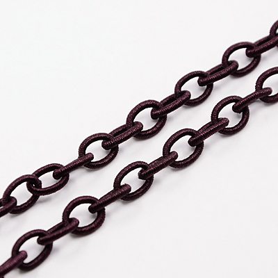 PandaHall Handmade Nylon Cable Chains Loop, Oval, Brown, 10x8x2mm, about 85cm/strand, 33.5" Nylon Brown
