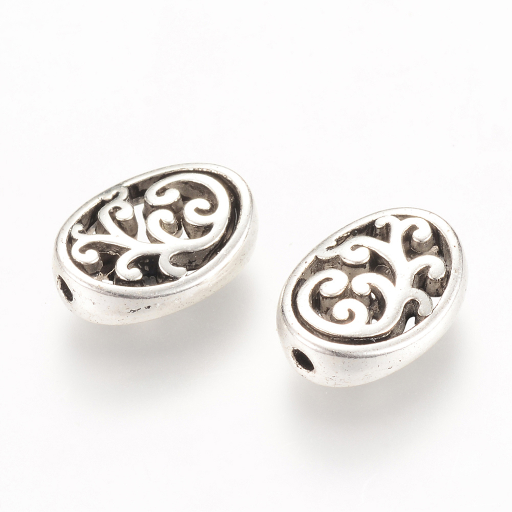 PandaHall Tibetan Style Alloy Beads, Oval, Cadmium Free & Nickel Free & Lead Free, Antique Silver, 12.5x9.5x4mm, Hole: 1mm; about...