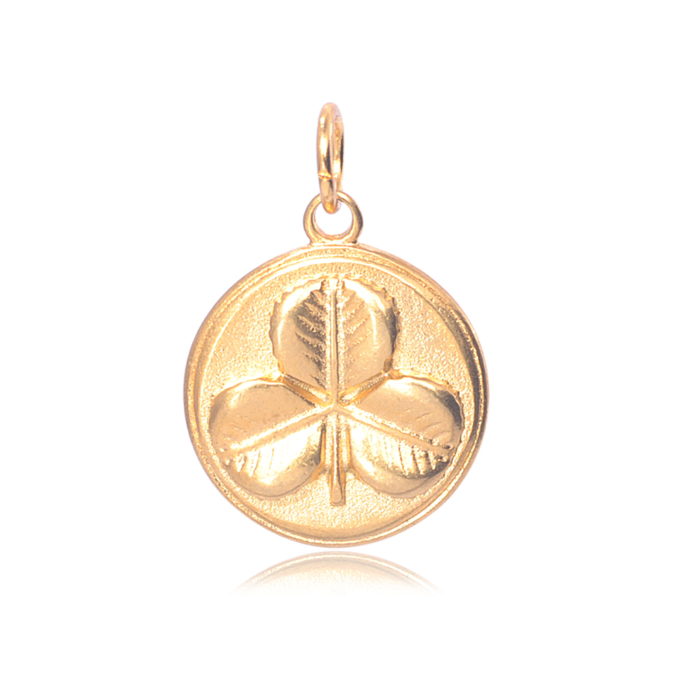 PandaHall 316 Stainless Steel Pendants, Flat Round with Clover, Golden, 23x19.5x3.5mm, Hole: 5mm Stainless Steel Flat Round