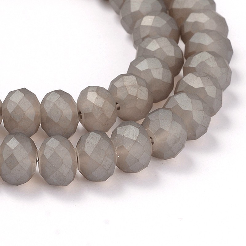 PandaHall Pearl Luster Plated Faceted Rondelle Glass Beads Strands, Frosted, Gray, 10x8mm, Hole: 1.5mm; about 68pcs/strand, 19.2" Glass...