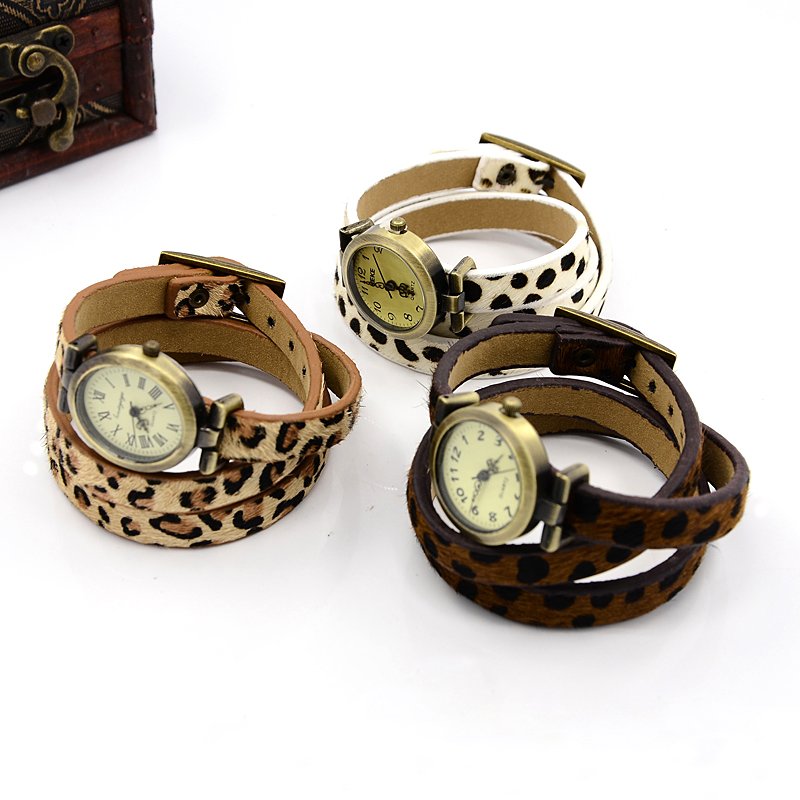 PandaHall Fashionable Leather Watch Bracelets, with Alloy Watch Components and Alloy Findings, Antique Bronze, Mixed Color, 600x10mm Leather...