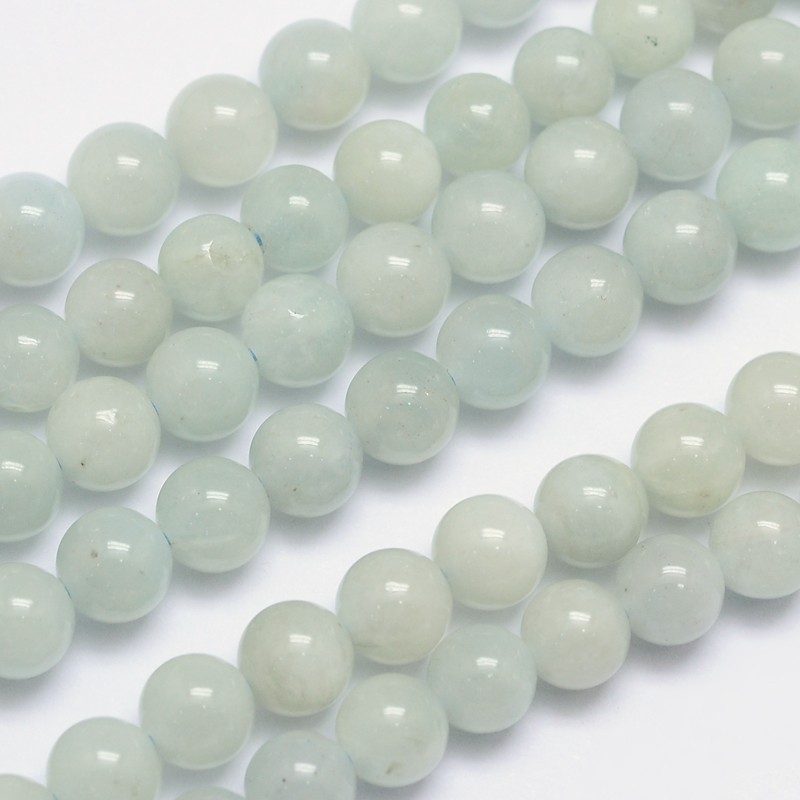 PandaHall Natural Aquamarine Round Bead Strands, 8mm, Hole: 1mm; about 49pcs/strand, 15.5" Aquamarine Round Blue