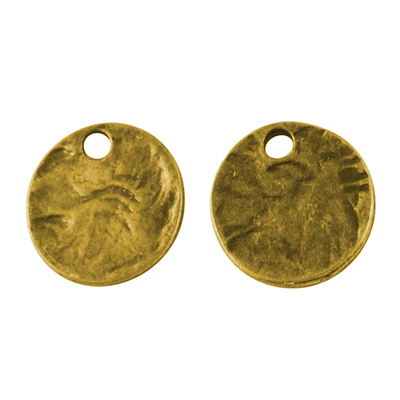 PandaHall Alloy Pendants, Lead Free, Flat Round, Antique Golden, 13x1mm, Hole: 2mm Alloy Flat Round