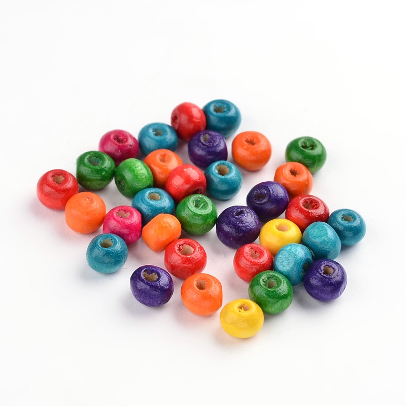 PandaHall 200PCS Mixed Lead Free Round Wood Beads, Dyed, about 10mm diameter, hole:3.5mm Wood Round Multicolor