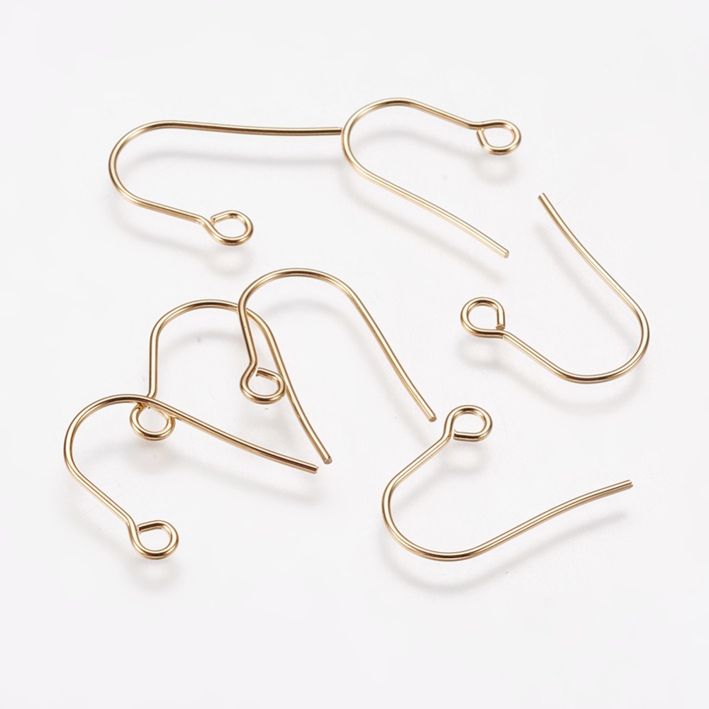 PandaHall 304 Stainless Steel Earring Hooks, Light Gold, 14x14.5x0.8mm, Hole: 2mm; Pin: 0.8mm Stainless Steel