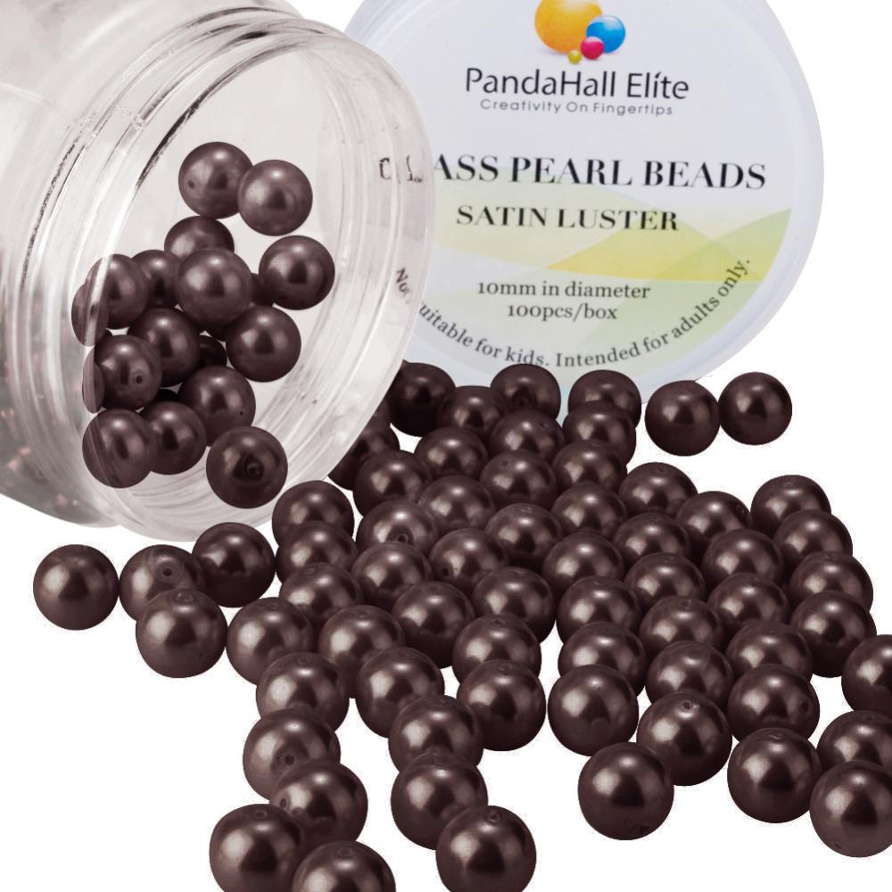 PandaHall Pearlized Glass Pearl Round Beads, Dyed, CoconutBrown, 8mm, Hole: 0.7~1.1mm; about 200pcs/box Glass Round Brown