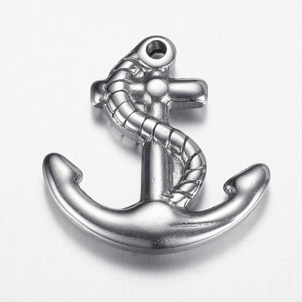 PandaHall 304 Stainless Steel Pendants, Anchor, Stainless Steel Color, 20x19x3mm, Hole: 1.5mm Stainless Steel Anchor & Helm