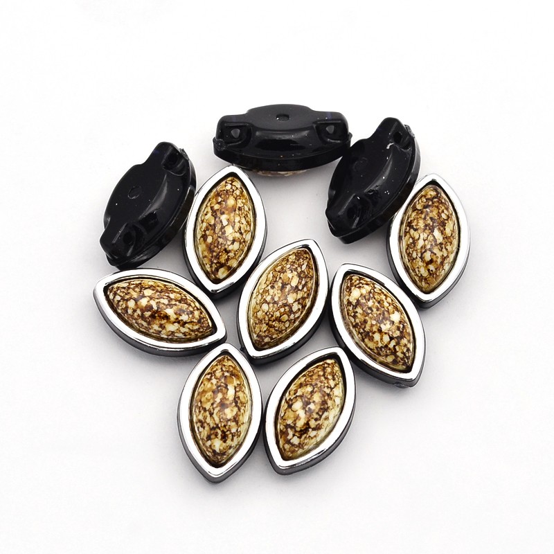 PandaHall Sew on Taiwan Acrylic Silver Plated, Garment Accessories, Horse Eye, Coffee, 18x10x7.5mm, Hole: 1mm Acrylic Horse Eye Silver