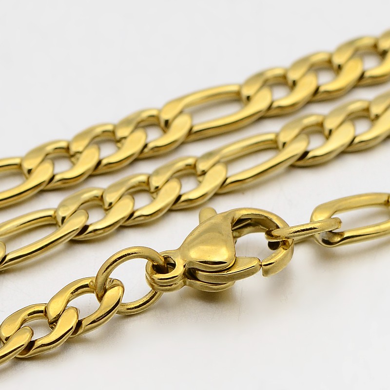 PandaHall 304 Stainless Steel Figaro Chain Necklaces, with Lobster Claw Clasps, Golden, 23.2"(58.9cm), 4mm Stainless Steel