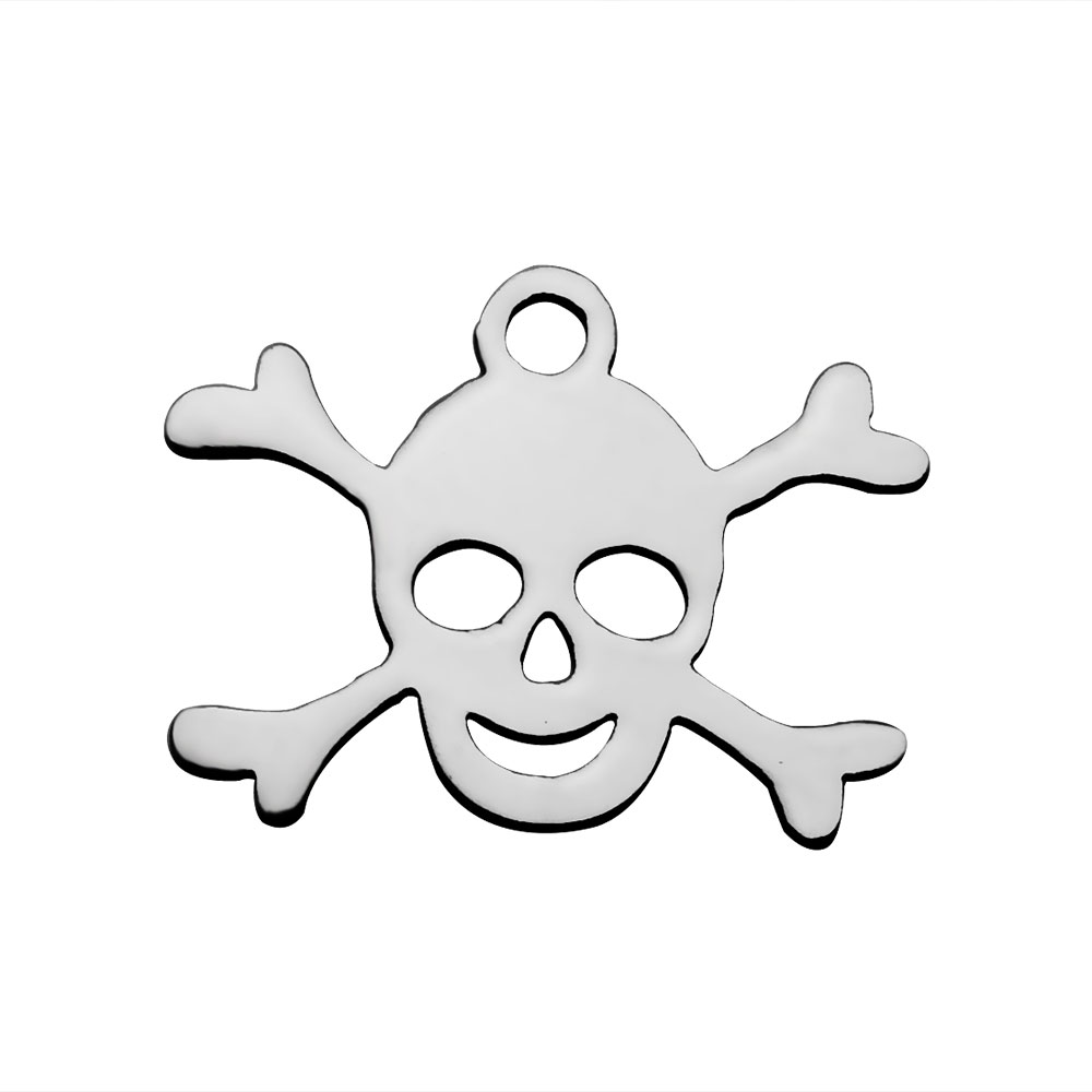 PandaHall 304 Stainless Steel Pendants, Skull, Stainless Steel Color, 12x16x1.1mm, Hole: 1.5mm Stainless Steel Skull