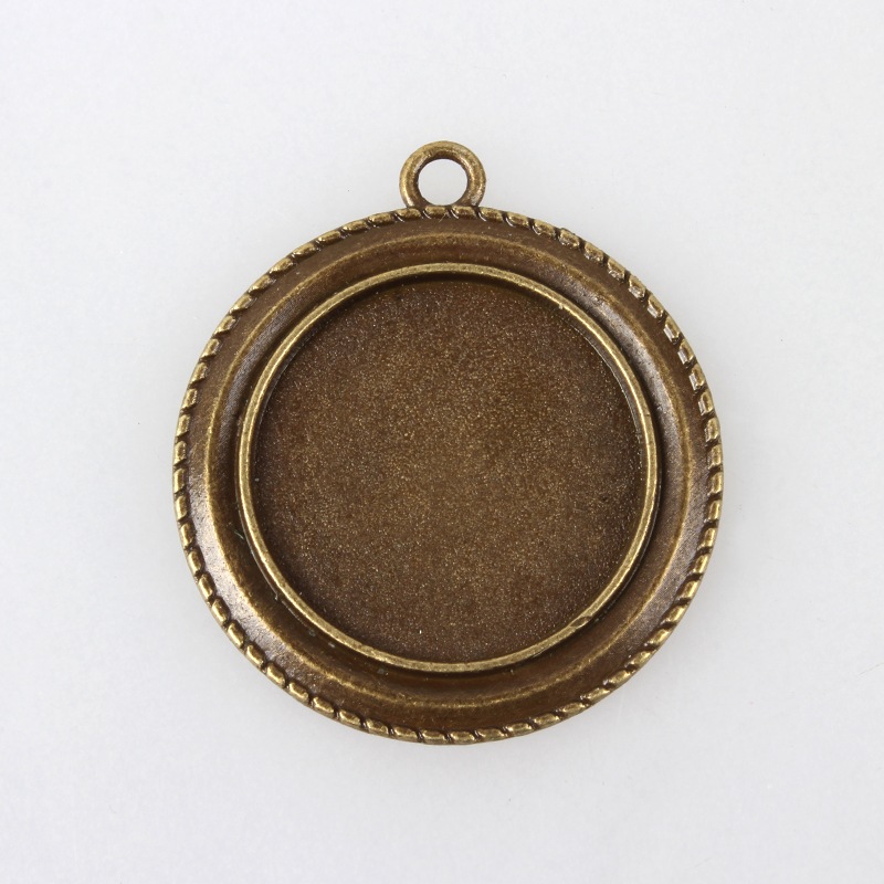 PandaHall Vintage Tibetan Style Alloy Pendant Cabochon Bezel Settings, Nickel Free, Antique Bronze, Flat Round Tray: 25mm; 40x35x2mm, Hole...