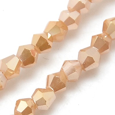 PandaHall Electroplate Glass Beads Strands, Full Plated, Faceted, Bicone, Bisque, 3x3mm, Hole: 1mm; about 150pcs/strand, 13.8" Bicone Orange