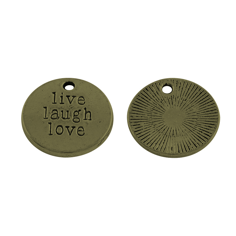 PandaHall Tibetan Style Alloy Message Pendants, Flat Round Carved Word Live Laugh Love, Cadmium Free & Nickel Free & Lead Free, Antique...