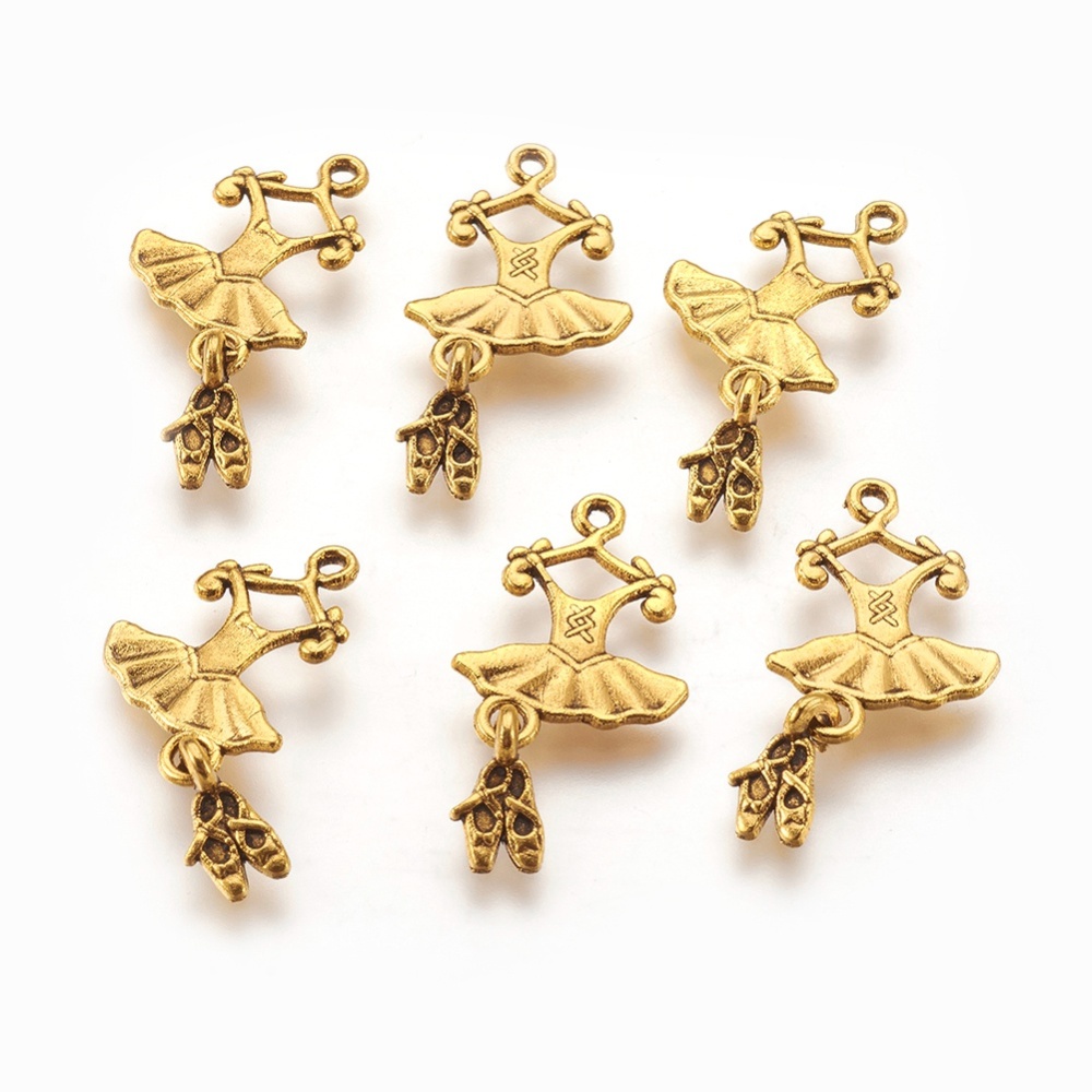 PandaHall Metal Alloy Pendants, Lead Free, Nickel Free and Cadmium Free, Antique Golden, Ballet Suit, 25x12x2mm, hole: 2mm Alloy Clothes