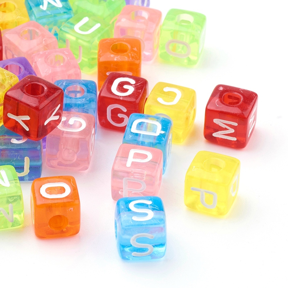 PandaHall Mixed Letters Cube Transparent Acrylic Alphabet Beads, Mixed Color, about 10mm in diameter, hole: 3mm, about 55pcs/50g Acrylic...