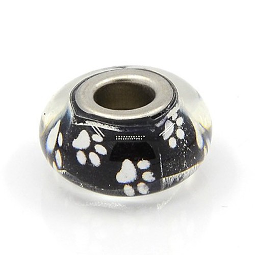 PandaHall Black Glass European Rondelle Beads, Large Hole Beads, with Brass Double Cores, 14-15x8mm, Hole: 5mm Glass+Brass Core Rondelle...