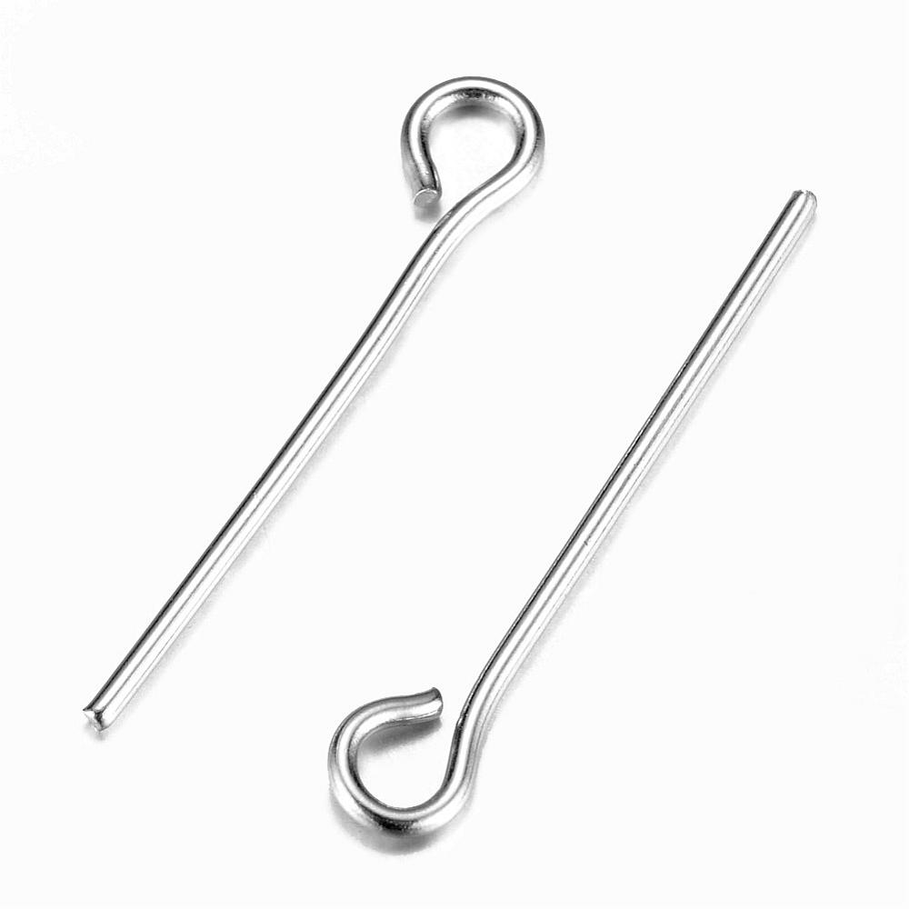 PandaHall 304 Stainless Steel Eye Pin, Stainless Steel Color, 18mm, Hole: 1.9x2mm; Pin: 0.7mm Stainless Steel