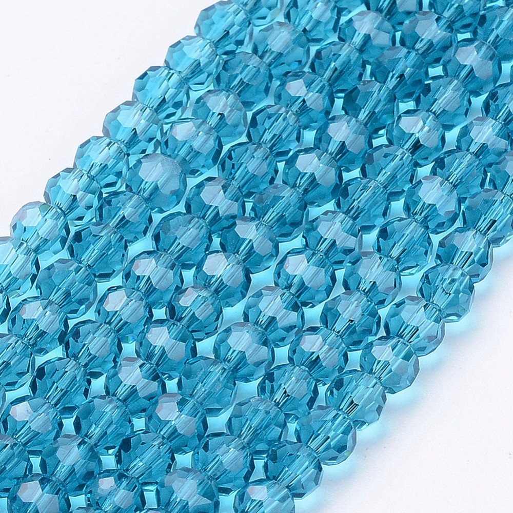 PandaHall Glass Beads Strands, Faceted, Round, SteelBlue, 4mm, Hole: 1mm; about 100pcs/strand, 13.7" Glass Round Blue