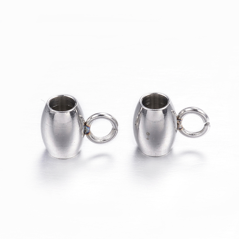 PandaHall 304 Stainless Steel Hanger Links, Oval, Stainless Steel Color, 7x5x4mm, Hole: 2mm Stainless Steel Oval