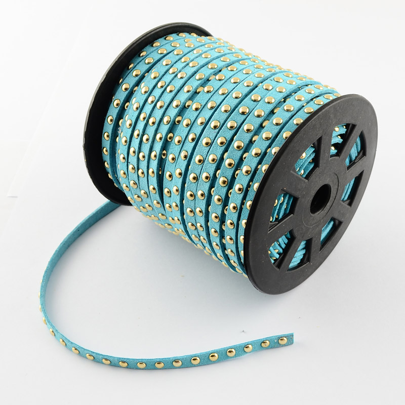 PandaHall Faux Suede Cord, Faux Suede Lace, with Golden Alloy Rivet, for Punk Rock Jewelry Making, SkyBlue, 6x2.5mm; 50yards/roll Suede Blue