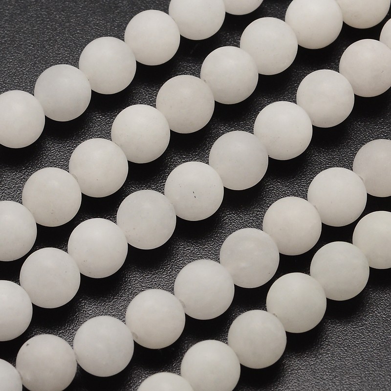 PandaHall Natural White Jade Beads Strands, Frosted, Round, 10mm, Hole: 1mm; about 38pcs/strand, 14.9" White Jade Round White