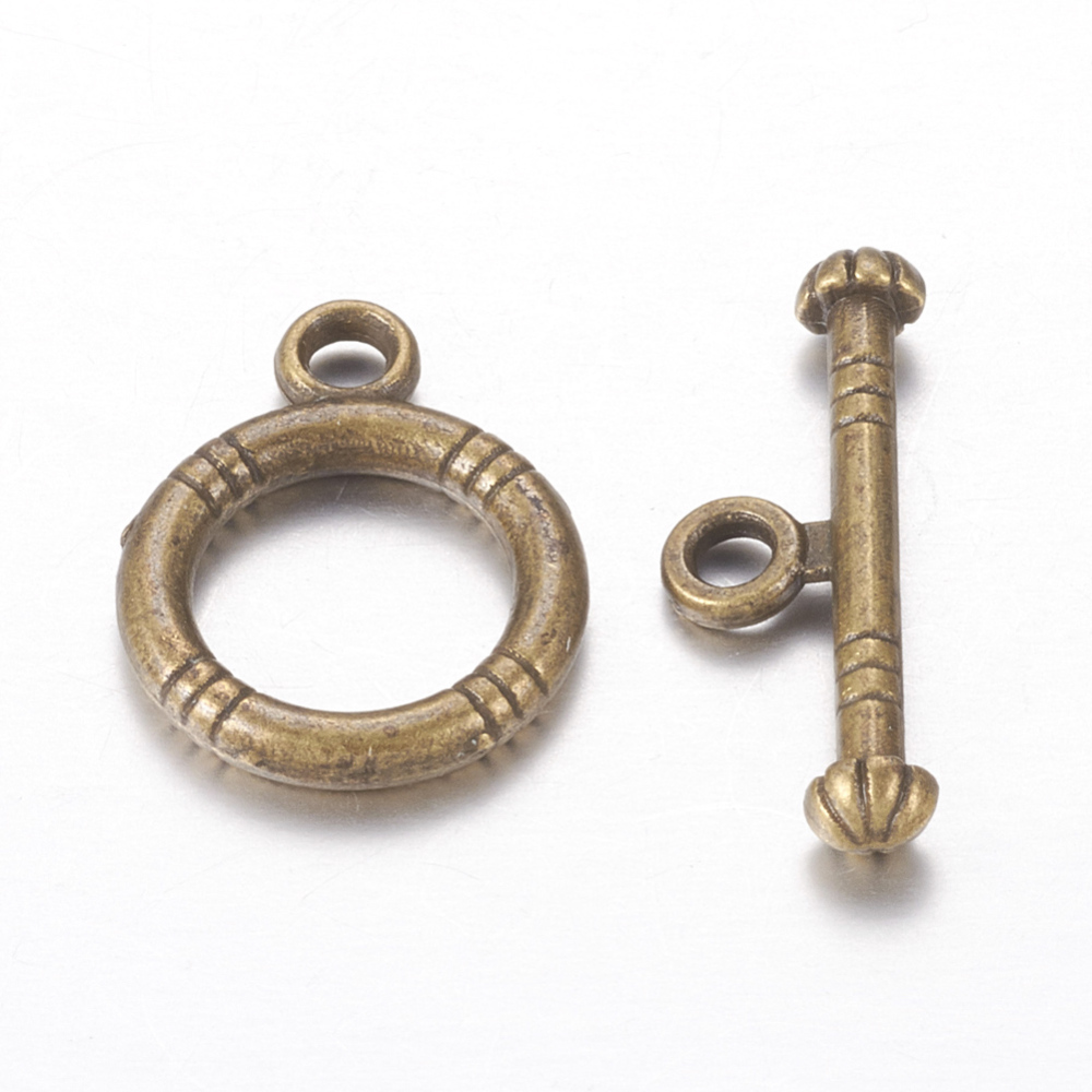 PandaHall Tibetan Style Alloy Toggle Clasps, Antique Bronze, Lead Free and Cadmium Free, Ring: 15x12mm; Bar: 18.5x3.5mm, Hole: 2mm Alloy...